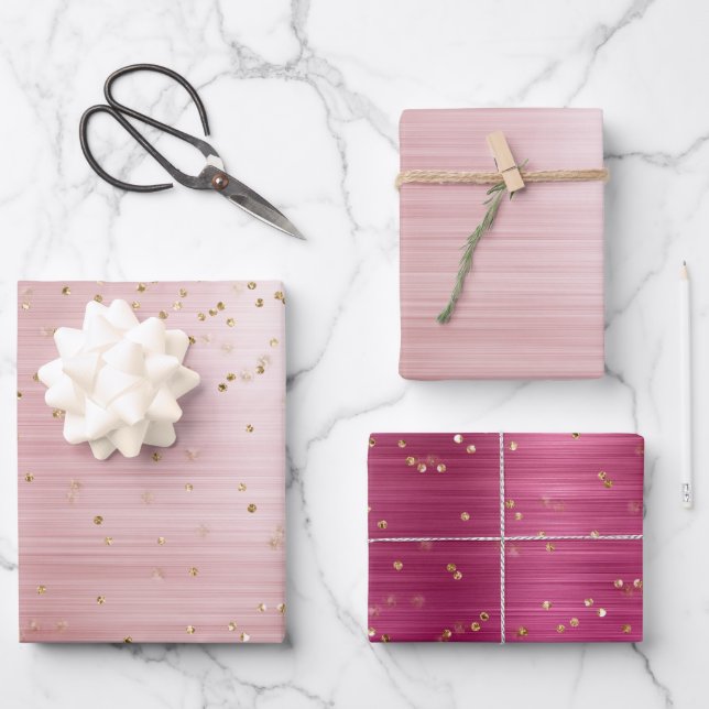 Hoja De Papel De Regalo Girly Rubor Pink Glam Gold Sparkle Confetti (Anverso)
