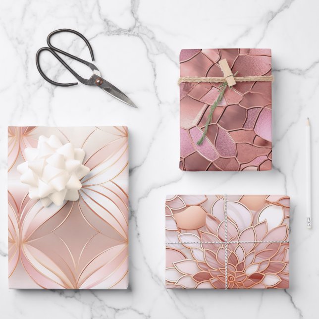 Hoja De Papel De Regalo Girly Rubor Pink Rose Gold Resumen (Anverso)