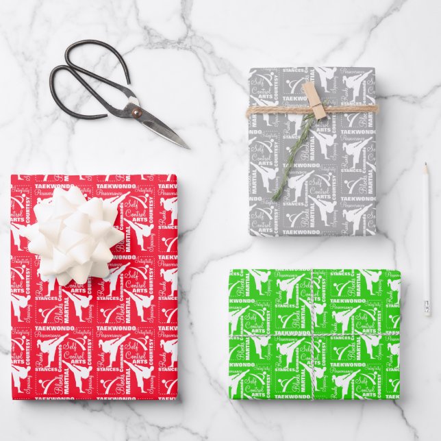 Hoja De Papel De Regalo Giro blanco de la Plata verde roja del taekwondo (Anverso)