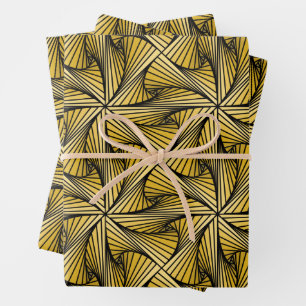 Hoja De Papel De Regalo Giro de espiral 3D geométrico gráfico amarillo