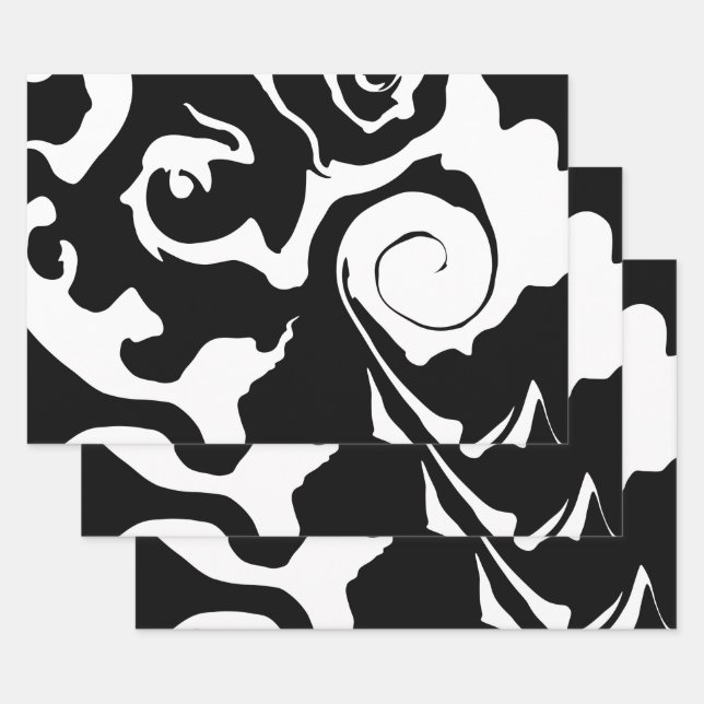 Hoja De Papel De Regalo Giro moderno de mármol negro y blanco (Set)