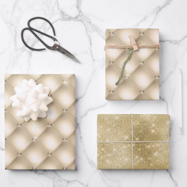 Hoja De Papel De Regalo Glam Champagne Gold Glitzy Diamonds (Anverso)