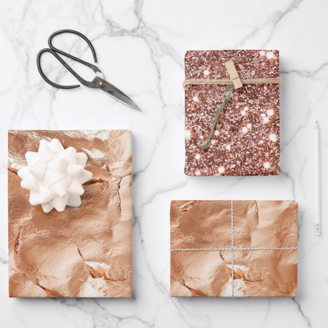 Hoja De Papel De Regalo Glam de oro Peach Rosa (Anverso)
