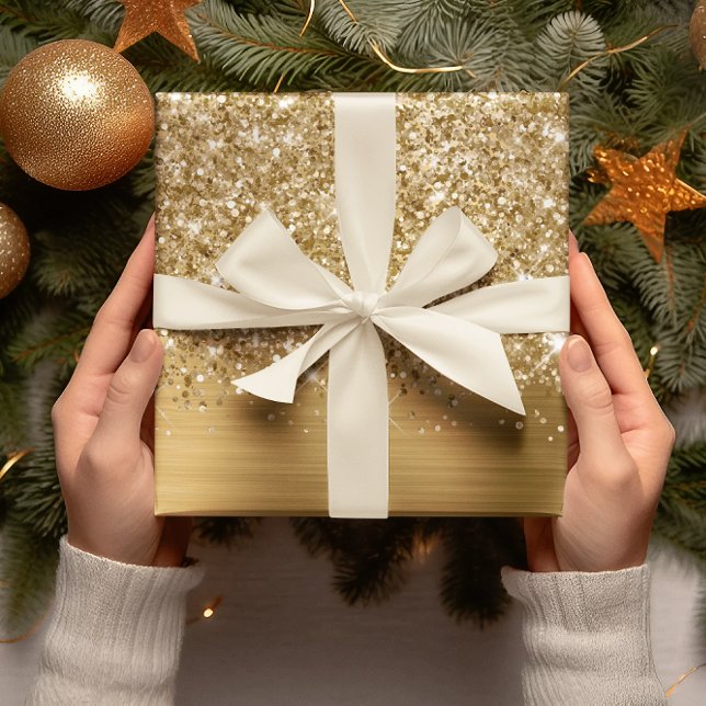 Hoja De Papel De Regalo Glam de oro Purpurinoso (Glittery Gold Glam Wrapping Paper Sheets)
