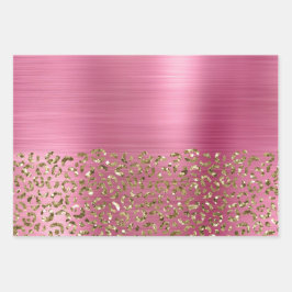 Hoja De Papel De Regalo Glam Girly Pink Gold Leopard