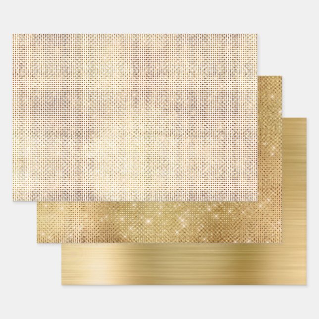 Hoja De Papel De Regalo Glam Gold Sparkle (Set)