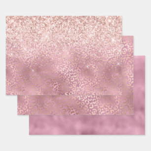 Hoja De Papel De Regalo Glam Pink Glitzy Purpurina Leopard Print