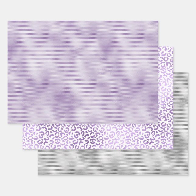 Hoja De Papel De Regalo Glam Purple Stripes (Set)