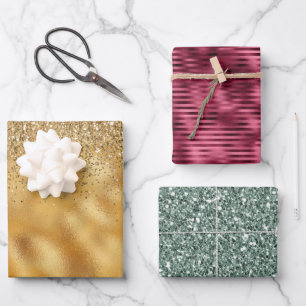 Hoja De Papel De Regalo Glam, Purpurina verde borgoña