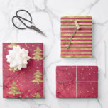 Hoja De Papel De Regalo Glam Red Gold Christmas Tree<br><div class="desc">Glam Red Gold Stripes Christmas Tree and Confetti sparkle dots</div>