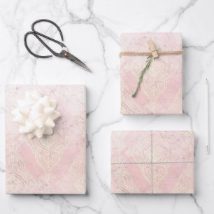 Hoja De Papel De Regalo Glam Shabby Chic Rosa Blanco Brillante Elegante 