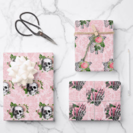 Hoja De Papel De Regalo Glam Skeleton gótico rosa victoriano y Damask