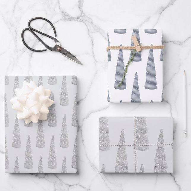 Hoja De Papel De Regalo Glam Unicornio de plata espumosa cumpleaños (Anverso)