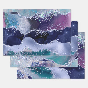 Hoja De Papel De Regalo Glamoroso Agata Brillante Azul Oscuro y Claro