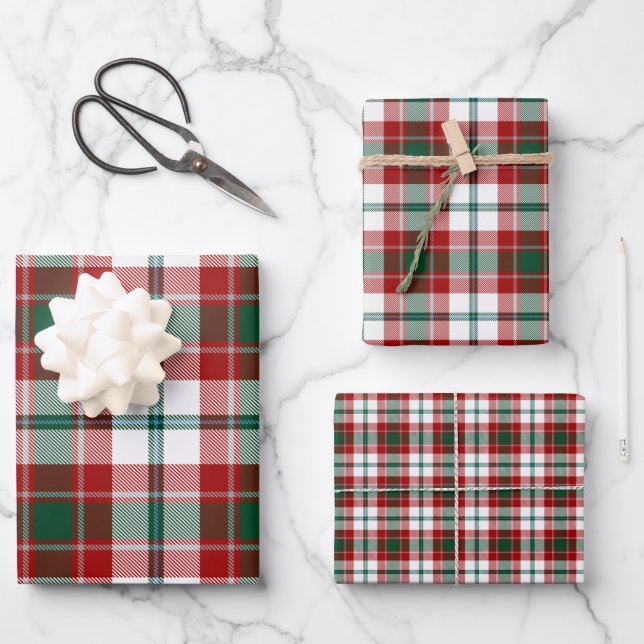 Hoja De Papel De Regalo Glasgow Tartan Plaid Green Maroon White (Anverso)