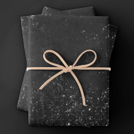 Hoja De Papel De Regalo Glimmery Onyx Grunge | Silvery Black Glam Damask