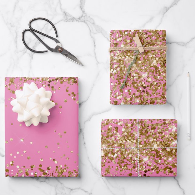 Hoja De Papel De Regalo Glitter Glitzy Sparkle Glitter Pink Glam Gold (Anverso)