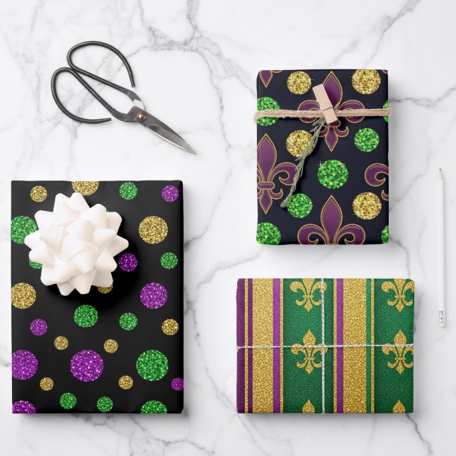 Hoja De Papel De Regalo Glitter Mardi Gras  (Anverso)