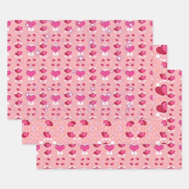 Hoja De Papel De Regalo glitter pink heart vibrant romantic wallpaper (Set)