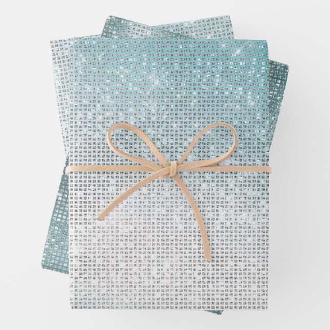 Hoja De Papel De Regalo Glitzy Aqua Ombre Sparkle (In situ)