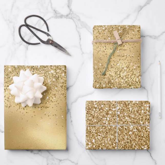 Hoja De Papel De Regalo Glitzy Gold Glam Purpurina Sparkle      (Anverso)