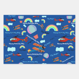 Hoja De Papel De Regalo Globo aerostático con aire caliente añade nombre d