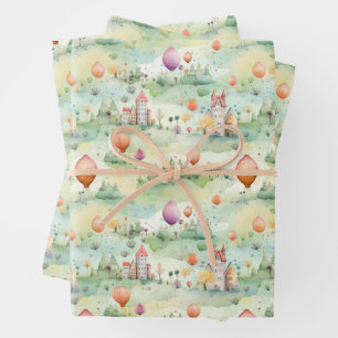 HOJA DE PAPEL DE REGALO GLOBOS AEROSTÁTICOS 