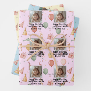 Hoja De Papel De Regalo Globos de Acuarela y Cumpleaños de Niños con Foto 