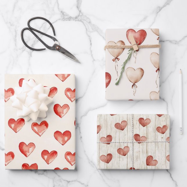 Hoja De Papel De Regalo Globos de Corazones Rojas Cumpleaños (Anverso)