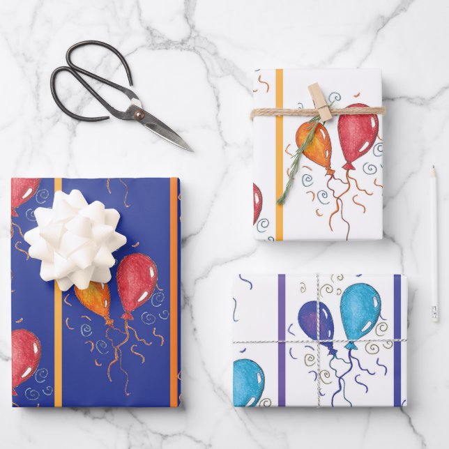 Hoja De Papel De Regalo Globos de cumpleaños felices (Anverso)