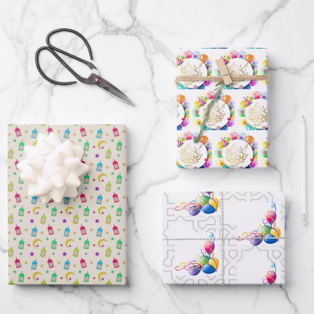 Hoja De Papel De Regalo Globos de Eid Mubarak (Anverso)
