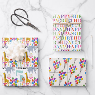 Hoja De Papel De Regalo Globos de Fiestas coloridos y cumpleaños feliz