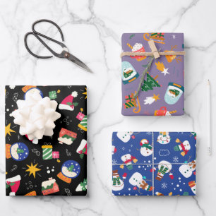 Hoja De Papel De Regalo Globos de nieve y juego de nieve de 3
