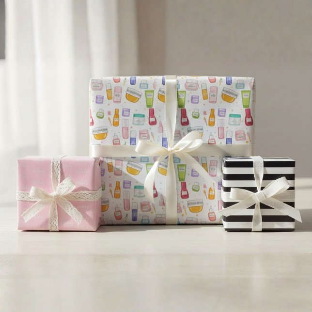 Hoja De Papel De Regalo Glow Up Skincare Gift Wrap 3 Pack – Custom Name (Subido por el creador)