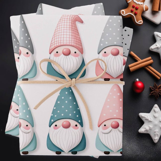 Hoja De Papel De Regalo Gnomas de Navidades pasteles, gris azul rosado (Subido por el creador)