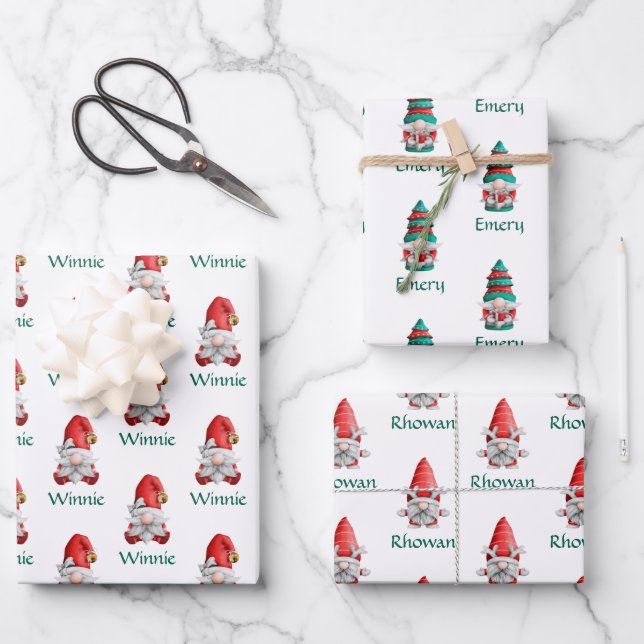Hoja De Papel De Regalo Gnome de Navidades personalizados (Anverso)