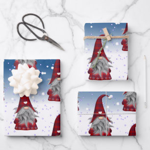 Hoja De Papel De Regalo Gnome Rojo Y Negro