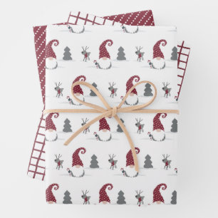 Hoja De Papel De Regalo Gnome y renos, cuadrícula y puntos Escandinavos