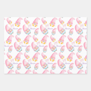 Hoja De Papel De Regalo Gnomes de Baby Shower rosados 