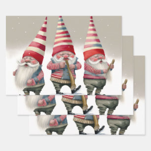 Hoja De Papel De Regalo Gnomes de Navidades musicales bailando