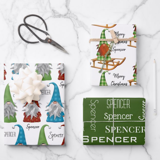 Hoja De Papel De Regalo Gnomes de Navidades personalizados (Anverso)