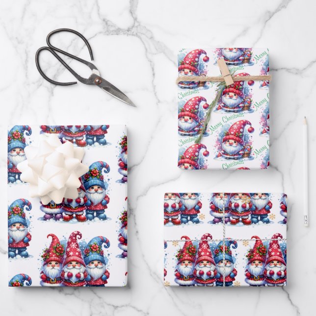 Hoja De Papel De Regalo Gnomes de vacaciones de acuarela singulares (Anverso)