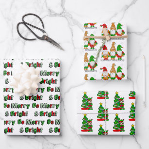 Hoja De Papel De Regalo Gnomes, moras y brillantes y elfos Navidades