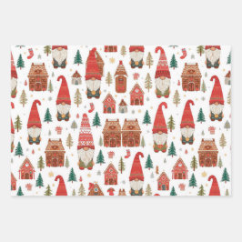 Hoja De Papel De Regalo Gnomes y Gingerbread Aldea Nórdica