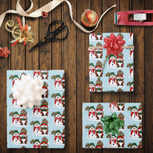Hoja De Papel De Regalo Gnomo de Navidad Acogedor Muñeco de Nieve Fiesta d