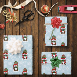 Hoja De Papel De Regalo Gnomo de Navidad Acogedor Rojo Verde Invierno Lind