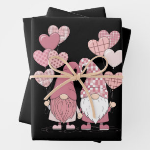 Hoja De Papel De Regalo Gnomos de corazones de cuadros de Búfalo rosa Día 