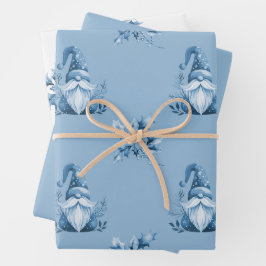 Hoja De Papel De Regalo Gnomos de Navidad Azules
