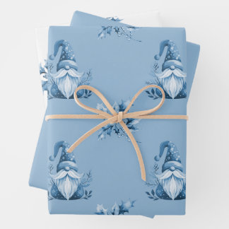 Hoja De Papel De Regalo Gnomos de Navidad Azules