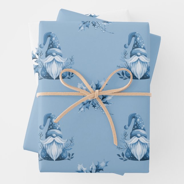Hoja De Papel De Regalo Gnomos de Navidad Azules (In situ)